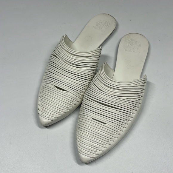 Tory Burch Shoes - Tory Burch White Sienna Pointy Toe Flats Mules Slides Womens Size 9